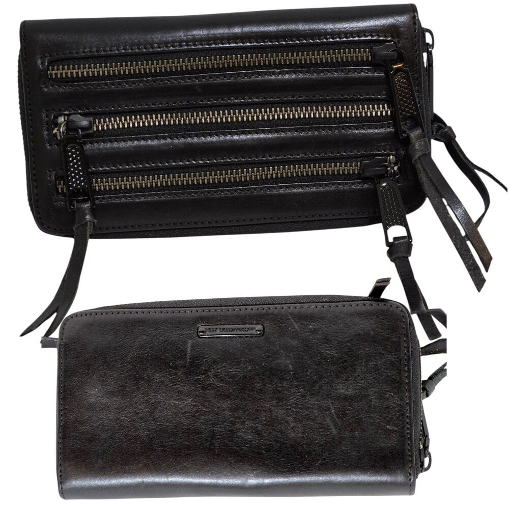 Rebecca Minkoff Black Leather Three Zipper‎ Zip Around 7.5" Clutch Wallet